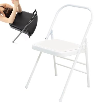 BERWDUXA Yoga Chair Foldable Flexibility Strength Yoga Chair, Yoga Auxiliary Chair for Balance Training, Portable Backless Yoga Chair, White/Black/Brown, No Noise(White)