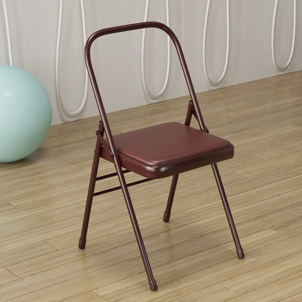 BERWDUXA Folding Yoga Chair, Yoga Auxiliary Chair Backless, Bend Back Chair, Non-Slip Yoga Chair, for Flexibility/Strength Training/Balance Handstand(Brown)