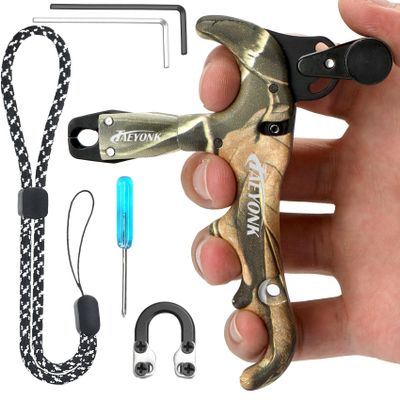 TAEYONK Camouflage Bow Release for Compound Bow,Aluminum 360Rotatable Camo 4 Finger Archery Thumb Release Trigger,Thumb Release for Compound Bow Release,Archery Release Aids for Youth or Adults