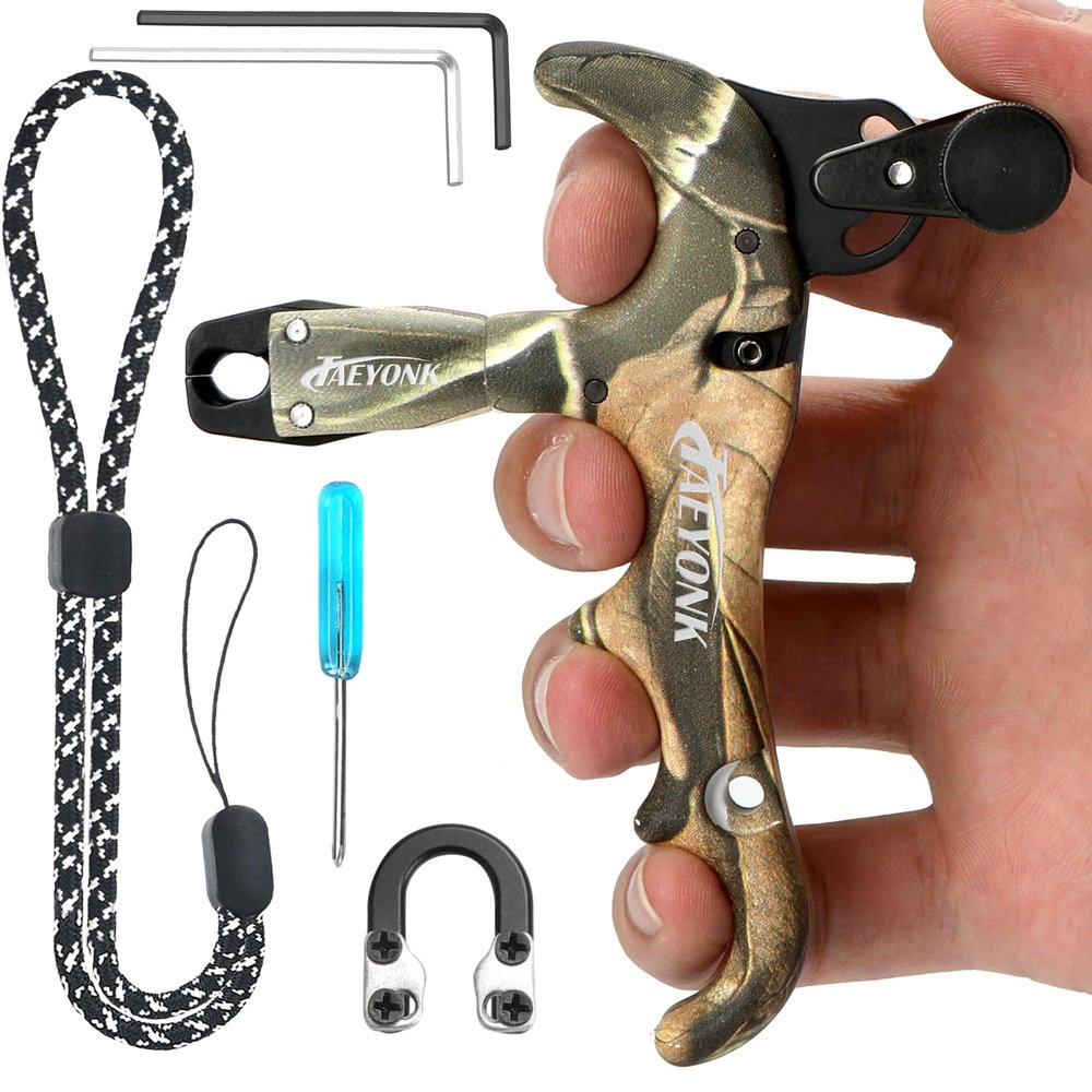 TAEYONK Camouflage Bow Release for Compound Bow,Aluminum 360Rotatable Camo 4 Finger Archery Thumb Release Trigger,Thumb Release for Compound Bow Release,Archery Release Aids for Youth or Adults