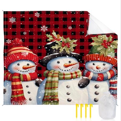 Beach Blanket Waterproof Sandproof Beach Mat,Christmas Snowman Red Black Buffalo Plaid Picnic Blankets with Sand Pockets and Stakes,Winter Snowflake Berries Outdoor Pad for Seaside,Travel,Camping