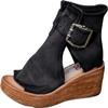 YEGBFLFF High Top Platform Sandals for Women Vintage Casual Fish Mouth Open Toe Buckle Hollow Chunky Wedge Booties Comfy Wedge Heel Roman Sandals (Black,10) view 1
