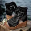 YEGBFLFF High Top Platform Sandals for Women Vintage Casual Fish Mouth Open Toe Buckle Hollow Chunky Wedge Booties Comfy Wedge Heel Roman Sandals (Black,10) view 2