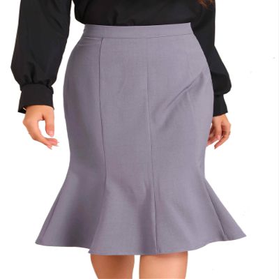 Allegra K Ruffle Hem Pencil Skirt for Women's Mermaid High Waist Business Elegant Casual Midi Skirts Large Light Purple