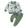 MA&BABY Toddler Boys Clothes Dinosaur Print 6 12 18 24 Months 3T 4T Outfits Long Sleeve Pullover Jogger Pant 2PC Sets (Green, 18-24 Months) view 1