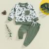 MA&BABY Toddler Boys Clothes Dinosaur Print 6 12 18 24 Months 3T 4T Outfits Long Sleeve Pullover Jogger Pant 2PC Sets (Green, 18-24 Months) view 2