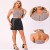 Allegra K Tweed Sleeveless Vest for Women's Halter Neck Button Front Collared Backless Casual Waistcoat Vest Small Pink view 2