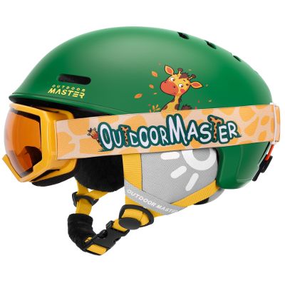 OutdoorMaster Kids Ski Helmet and Goggles Set, Durable PC Shell & EPS Foam, Snow Helmet with 12 Cooling Vents, Adjustable Dial Fit, Safety-Certified for Boys & Girls