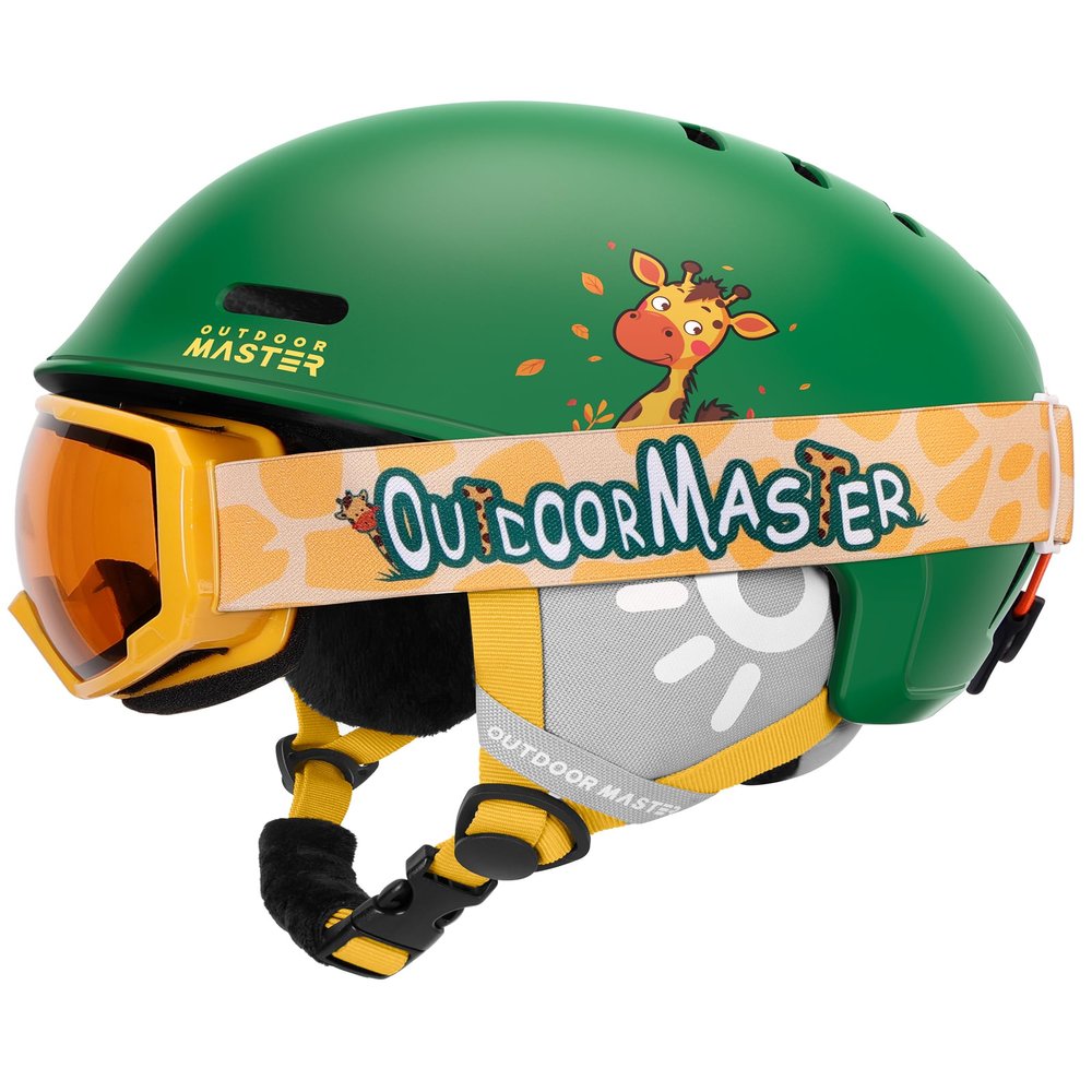 OutdoorMaster Kids Ski Helmet and Goggles Set, Durable PC Shell & EPS Foam, Snow Helmet with 12 Cooling Vents, Adjustable Dial Fit, Safety-Certified for Boys & Girls
