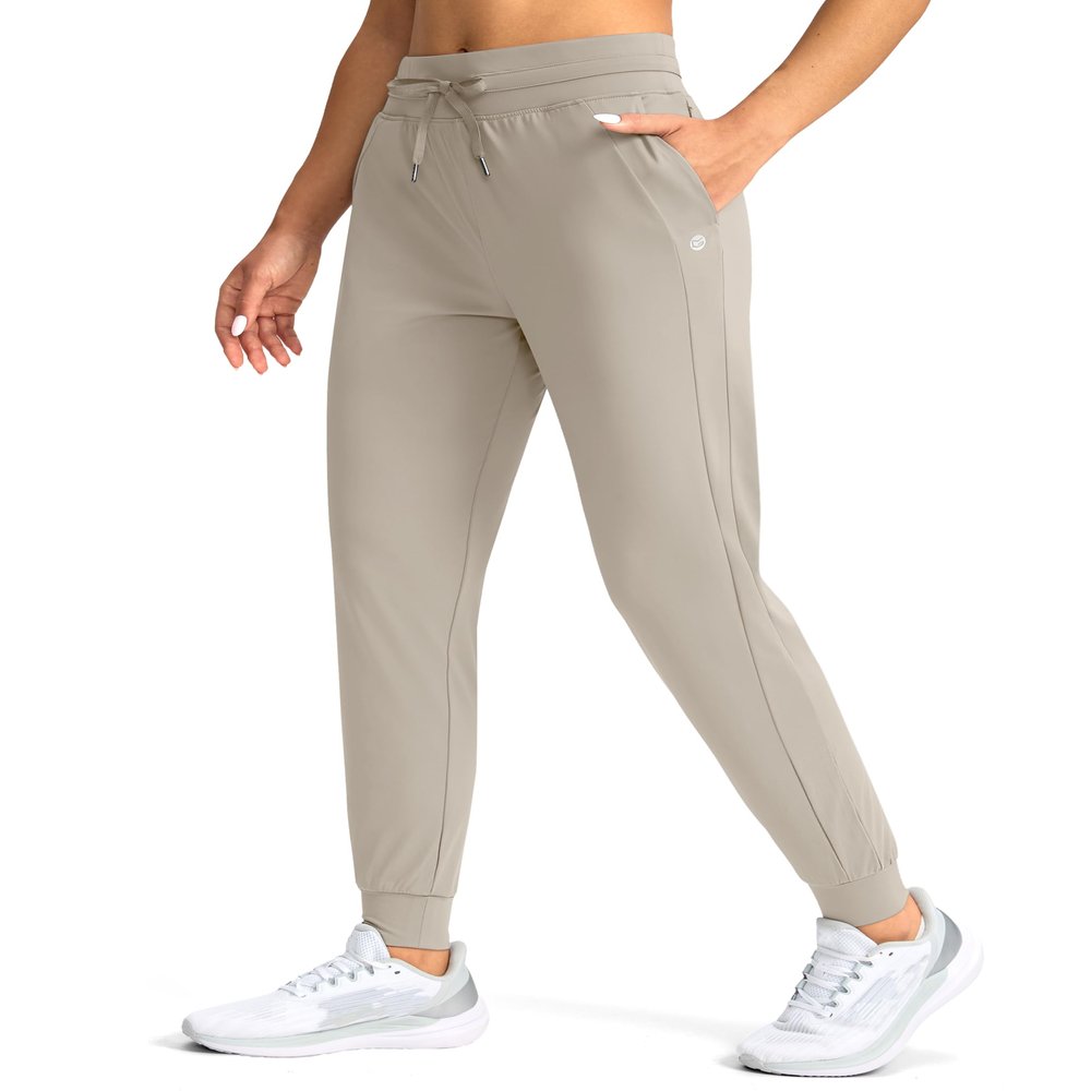 G Gradual Women's Joggers Pants with Zipper Pockets High Waisted Athletic Tapered Sweatpants for Women Workout Lounge, Pale, XX-Large