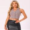Allegra K Tweed Sleeveless Vest for Women's Halter Neck Button Front Collared Backless Casual Waistcoat Vest X-Small Pink view 4