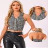 Allegra K Tweed Sleeveless Vest for Women's Halter Neck Button Front Collared Backless Casual Waistcoat Vest Medium Black view 2