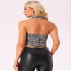 Allegra K Tweed Sleeveless Vest for Women's Halter Neck Button Front Collared Backless Casual Waistcoat Vest Medium Black view 3