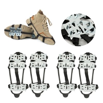 2 Pairs Ice Cleats for Shoes and Boots, Universal Micro Shoe Spikes for Snow and Ice, Non Slip Hiking Spikes 24 Steel Studs Snow Crampons Gripper Spike for Winter Walking Ice Fishing Climbing Hiking