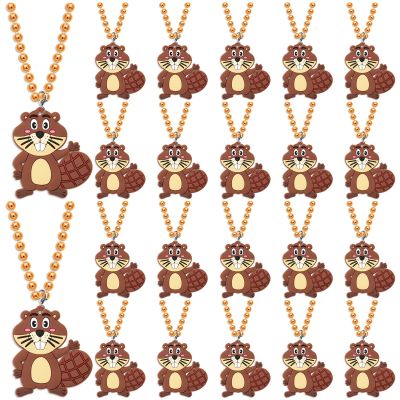 KeeStar 24 Pack Beaver Necklace Party Favors for Wild Animal Themed Baby Shower, Birthday Party Goodie Bag FillersSchool Carnival Rewards, Photography Props, Home Decorations, Classroom Prize