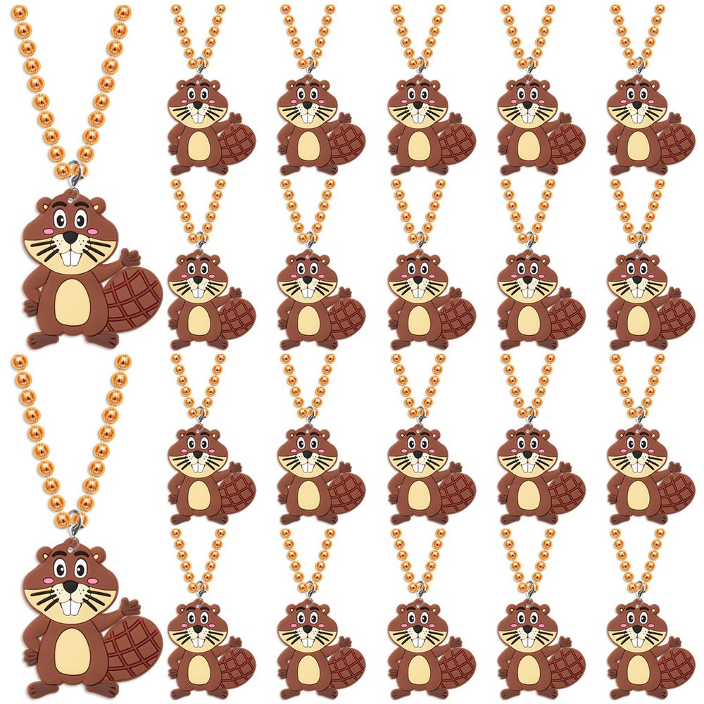 KeeStar 24 Pack Beaver Necklace Party Favors for Wild Animal Themed Baby Shower, Birthday Party Goodie Bag FillersSchool Carnival Rewards, Photography Props, Home Decorations, Classroom Prize