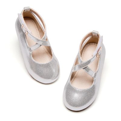 Otter MOMO Toddler/Little Girls Flower Girl Ballerina Flats Shoes Slip-on School Party Silver Dress Shoes Size 5