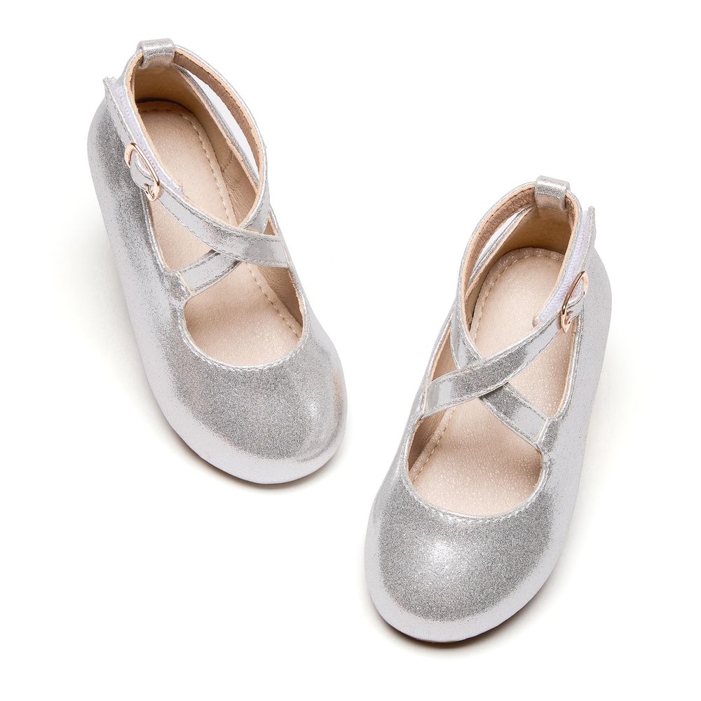 Otter MOMO Toddler/Little Girls Flower Girl Ballerina Flats Shoes Slip-on School Party Silver Dress Shoes Size 5