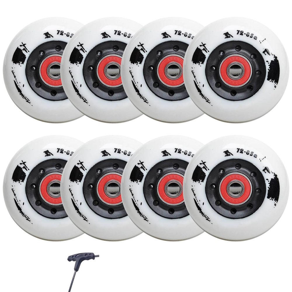 GXBHSP Inline Skate Wheels 72mm 76mm 80mm Inline Skate Replacement Wheels with Bearings Installed for Indoor and Outdoor (White,80mm)