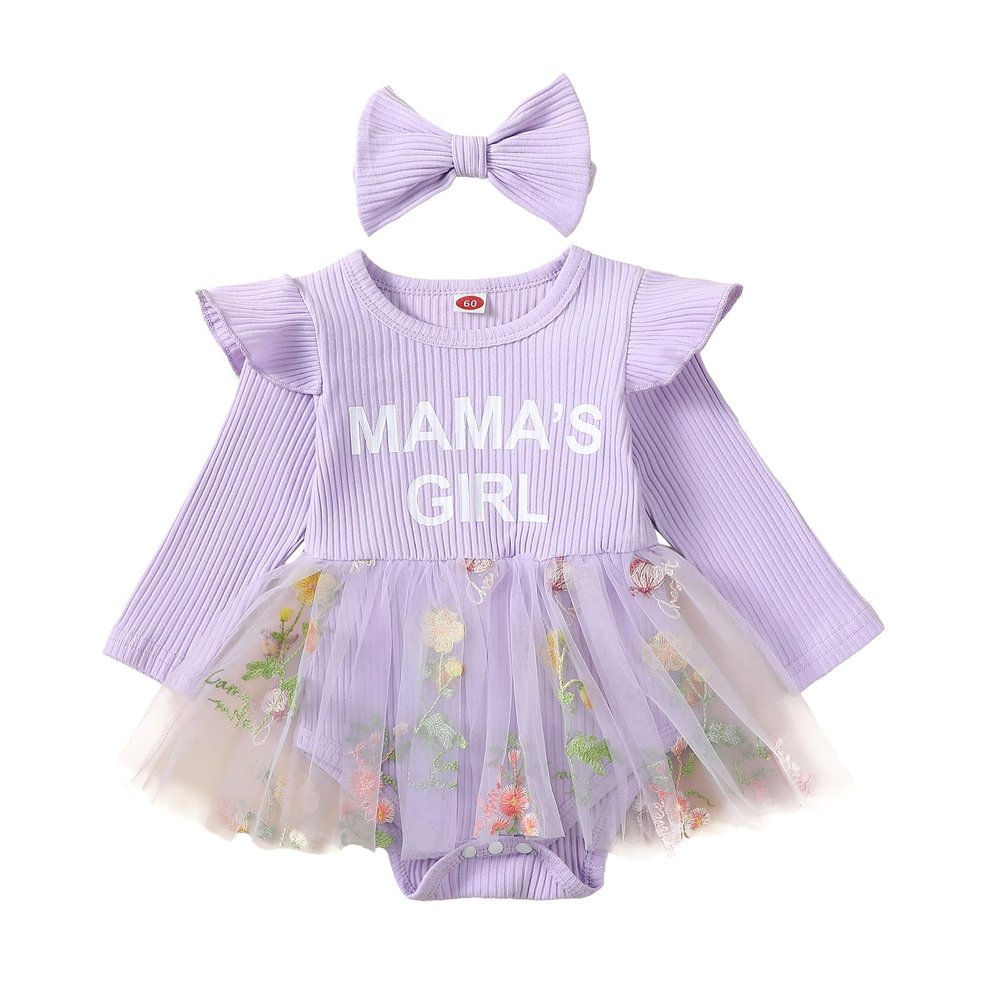 Pivanzore Newborn Baby Girl Clothes Toddler Knit Long Sleeve Ruffle Romper Infant Skirt Set Little Girl Mesh Romper Dress (PURPLE f, 6-12 Months)