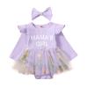 Pivanzore Newborn Baby Girl Clothes Toddler Knit Long Sleeve Ruffle Romper Infant Skirt Set Little Girl Mesh Romper Dress (PURPLE f, 6-12 Months) view 1