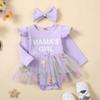 Pivanzore Newborn Baby Girl Clothes Toddler Knit Long Sleeve Ruffle Romper Infant Skirt Set Little Girl Mesh Romper Dress (PURPLE f, 6-12 Months) view 3