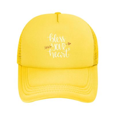 Bless Your Heart Trucker Hat - Mesh Baseball Snapback Cap for Men Or Women Outdoors Yellow