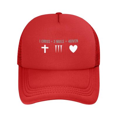 1 Cross 3 Nails 4 Given Christian Cross Trucker Hat - Mesh Baseball Snapback Cap for Men Or Women Outdoors Red