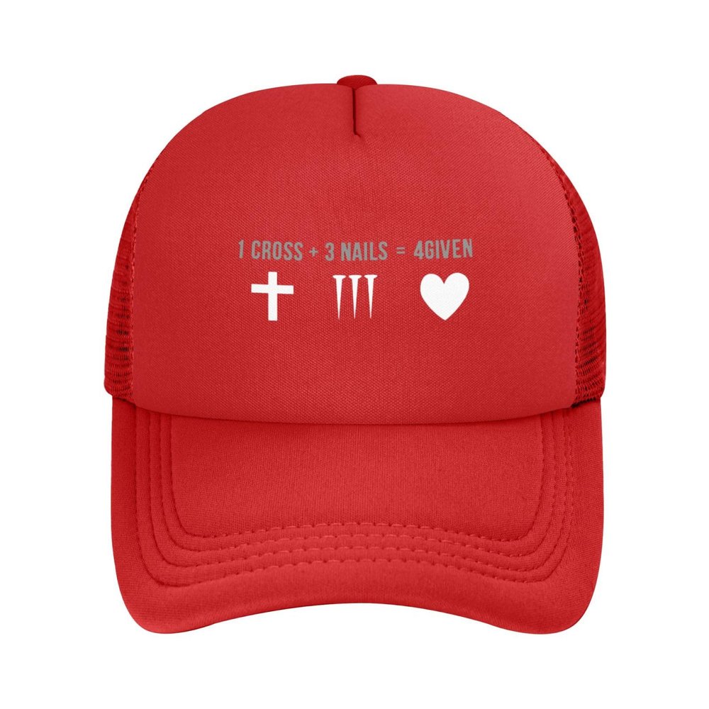 1 Cross 3 Nails 4 Given Christian Cross Trucker Hat - Mesh Baseball Snapback Cap for Men Or Women Outdoors Red