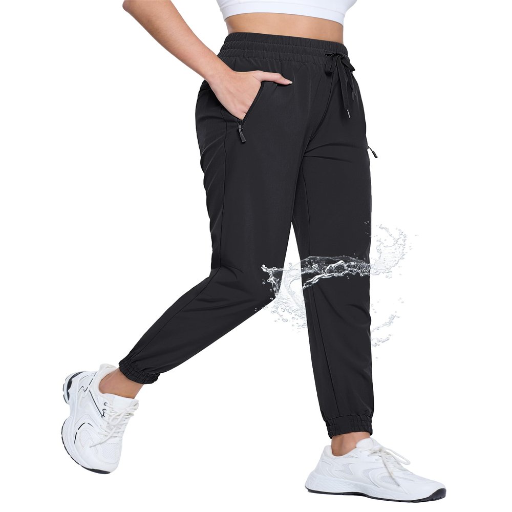 TACVASEN Women's Joggers with Pockets Lightweight Quick Dry Hiking Pants Athletic Travel Workout Summer Golf Black XL
