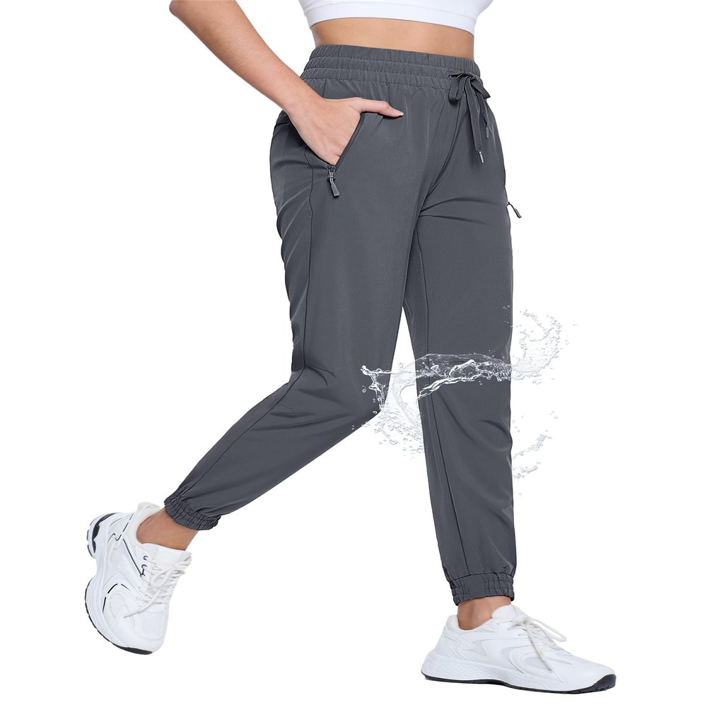 TACVASEN Womens Joggers with Pockets Lightweight Quick Dry High Waisted Hiking Pants Athletic Camping Golf Dark Grey XL
