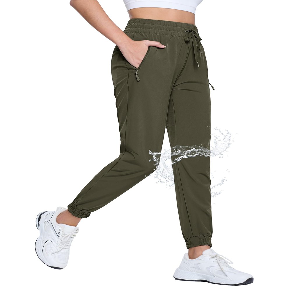 TACVASEN Lightweight Joggers for Women Quick Dry Hiking Pants with Pockets Athletic Workout Track Golf Army Green XL