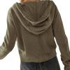 QXQYGRZ Womens Waffle Hooded Jacket Lightweight Fall Winter Coat Long Sleeve Full Zip Up Hoodies Loose Causal Shacket view 2