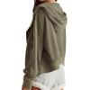 QXQYGRZ Womens Waffle Hooded Jacket Lightweight Fall Winter Coat Long Sleeve Full Zip Up Hoodies Loose Causal Shacket view 3