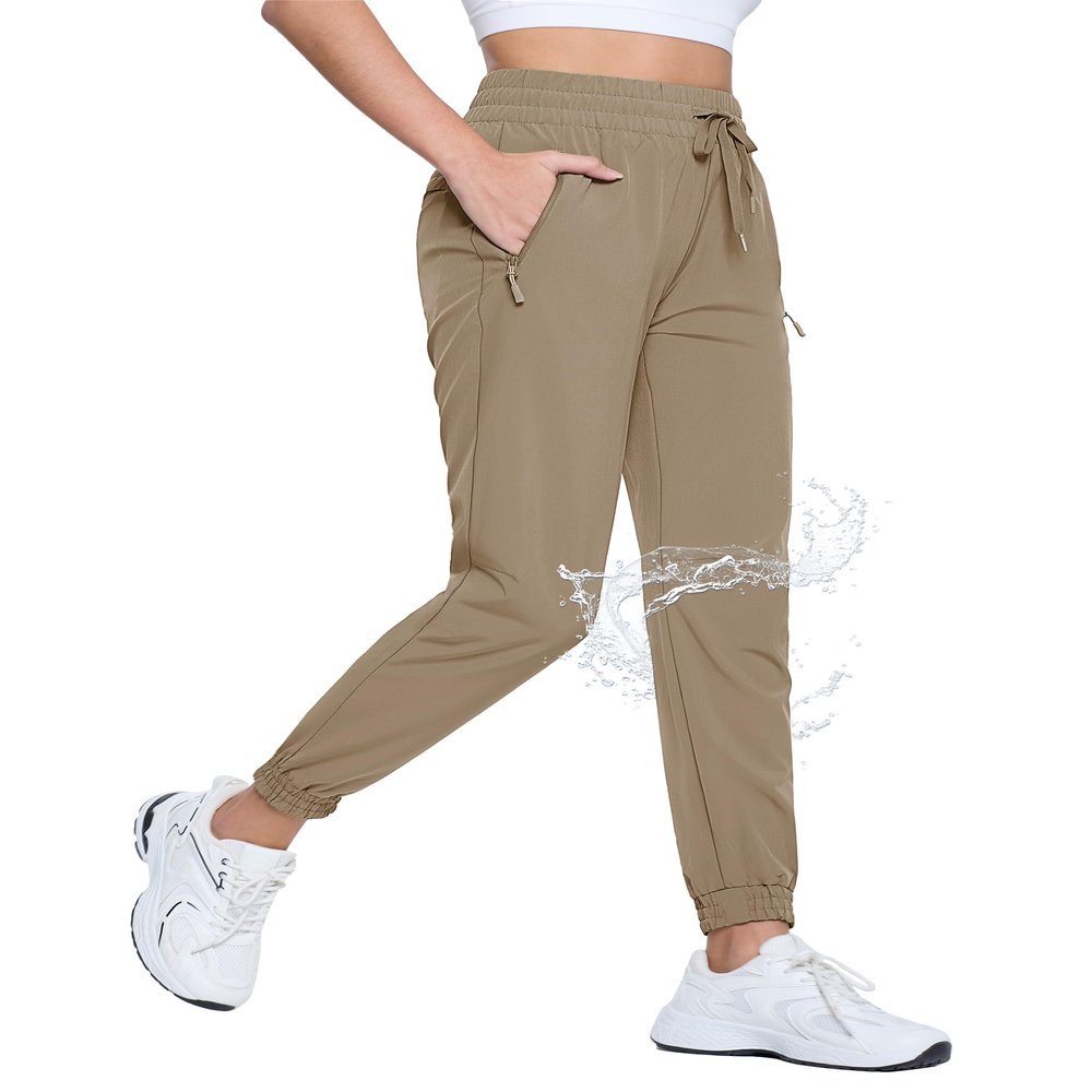 TACVASEN Joggers for Women Lightweight Quick Dry Hiking Pants with Pockets Athletic Casual Water Resistant Khaki M