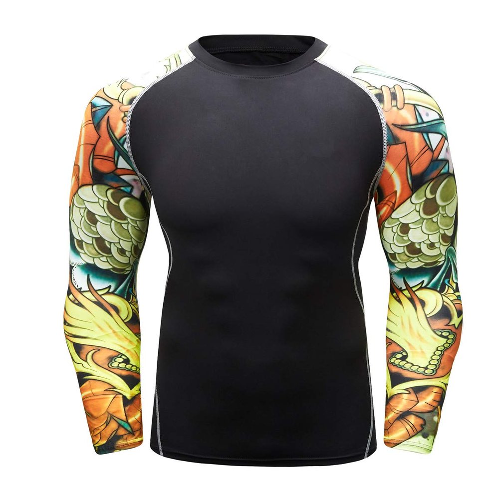 F.Q Yuqee Men's Soft Fit Long Sleeve Workout Rashguard Cool Dry Compression Fitness Shirt Fighting XL