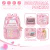 Lovely Clear Backpack for School Girls, Heavy Duty TPU Transparent Backpack Stadium Events Approved, Clear Bookbag, Pink view 3