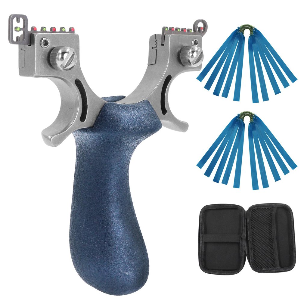 Professional Powerful Slingshot Solid Stainless Steel Slingshot for Hunting High Precision Slingshot for Adults with 10 Slingshot Flat Rubber Bands 1 Slingshot Bag