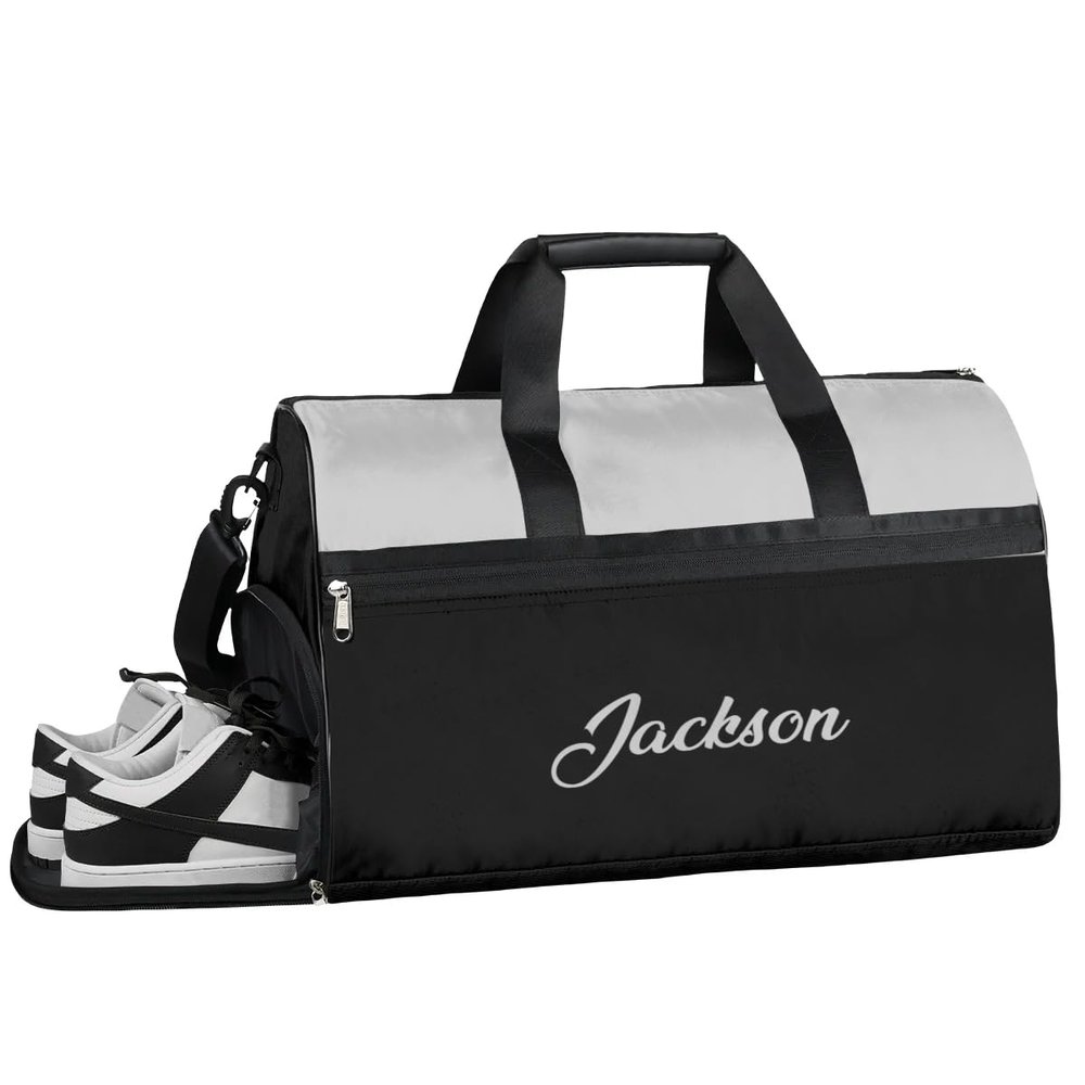 Custom Large Duffel Bags for Men Women Overnight Bags Adults Gym Duffel Bag for Training Soccer Swim Yoga Travel Light Grey