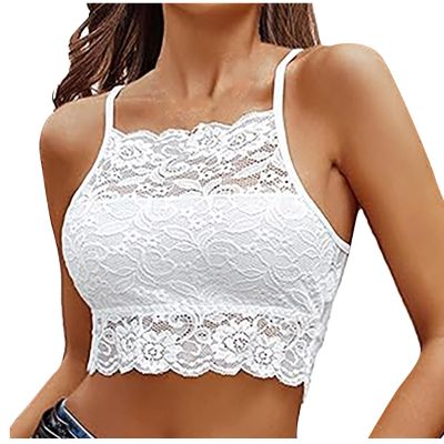 Sexy Lace Bralette for Women 2024 High Neck Camisoles Racerback Double-Layered Y2k Crop Top Spaghetti Strap Tube Tops