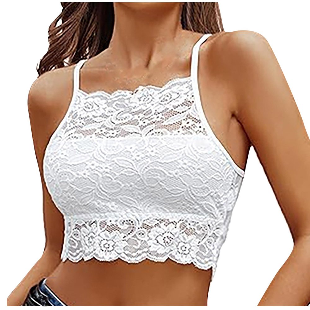 Sexy Lace Bralette for Women 2024 High Neck Camisoles Racerback Double-Layered Y2k Crop Top Spaghetti Strap Tube Tops