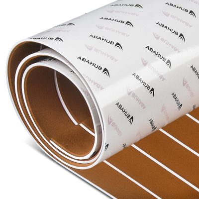 Abahub EVA Foam Boat Decking 96''x16.8'' Self-Adhesive Faux Teak Marine Flooring Sheet Traction Pad for Boats Surfboard, Brown with White Seam Lines