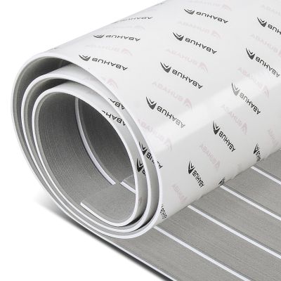 Abahub EVA Foam Boat Decking 96''x45.6'' Self-Adhesive Faux Teak Marine Flooring Sheet Traction Pad for Boats Surfboard, Gray with White Seam Lines