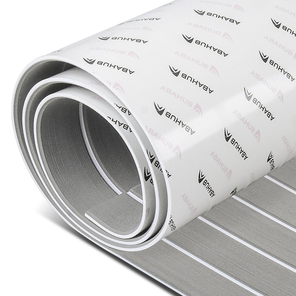 Abahub EVA Foam Boat Decking 96''x45.6'' Self-Adhesive Faux Teak Marine Flooring Sheet Traction Pad for Boats Surfboard, Gray with White Seam Lines