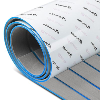 Abahub EVA Foam Boat Decking 96''x28.8'' Self-Adhesive Faux Teak Marine Flooring Sheet Traction Pad for Boats Surfboard, Gray with Blue Seam Lines