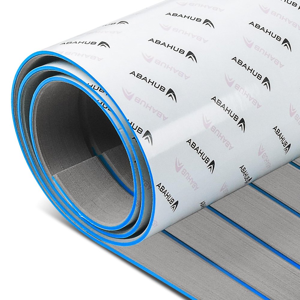 Abahub EVA Foam Boat Decking 96''x28.8'' Self-Adhesive Faux Teak Marine Flooring Sheet Traction Pad for Boats Surfboard, Gray with Blue Seam Lines