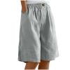 bawilom Cotton Linen Shorts for Women Loose Fit Knee Length Bermuda Shorts Casual Wide Leg Elastic Waist Workout Short+s Gray view 1