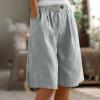 bawilom Cotton Linen Shorts for Women Loose Fit Knee Length Bermuda Shorts Casual Wide Leg Elastic Waist Workout Short+s Gray view 2