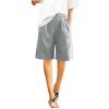 bawilom Cotton Linen Shorts for Women Loose Fit Knee Length Bermuda Shorts Casual Wide Leg Elastic Waist Workout Short+s Gray view 4