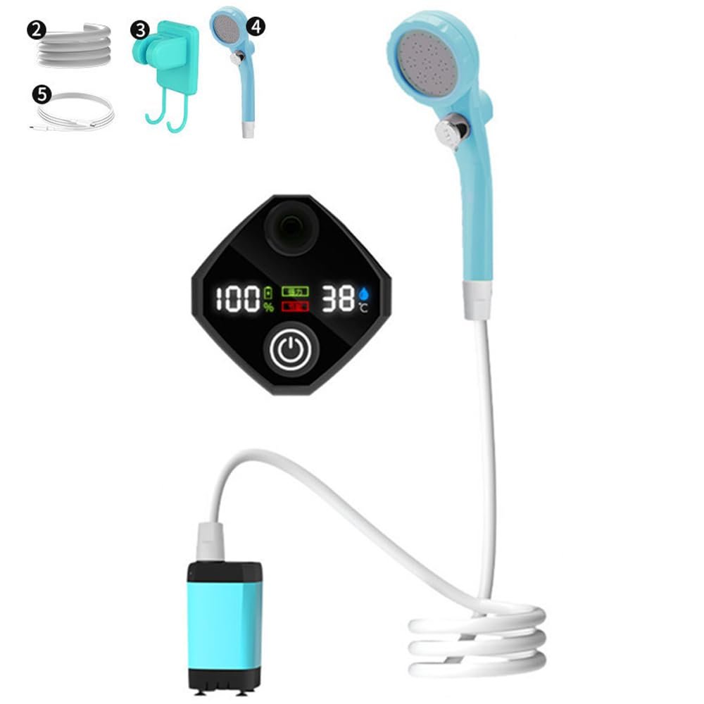 ACAGALA Portable Camping Shower Pump Rechargeable Electric Shower Pump with Intelligent Digital Display
